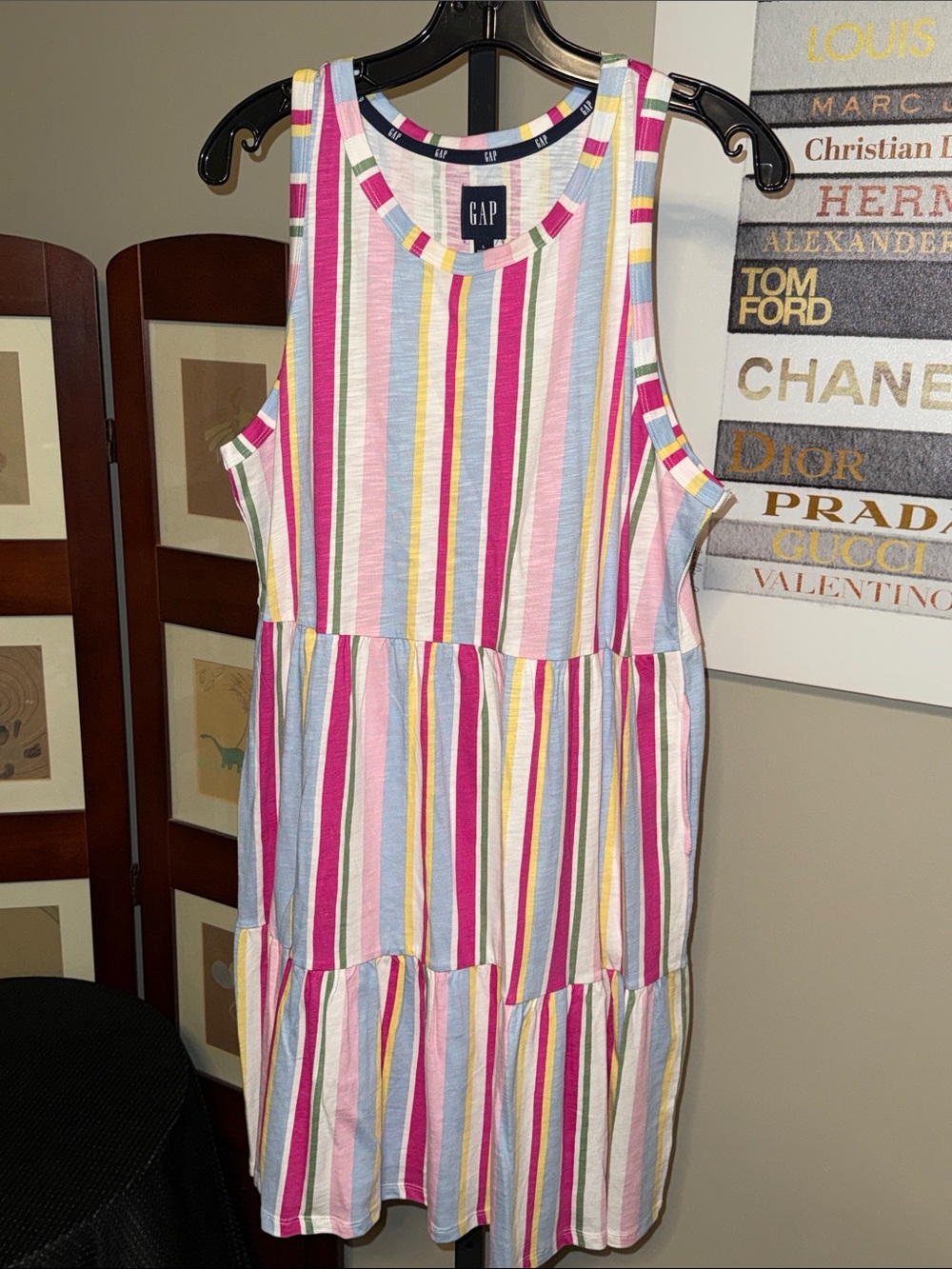 GAP Multicolor Striped Sleeveless Tiered Casual Dress